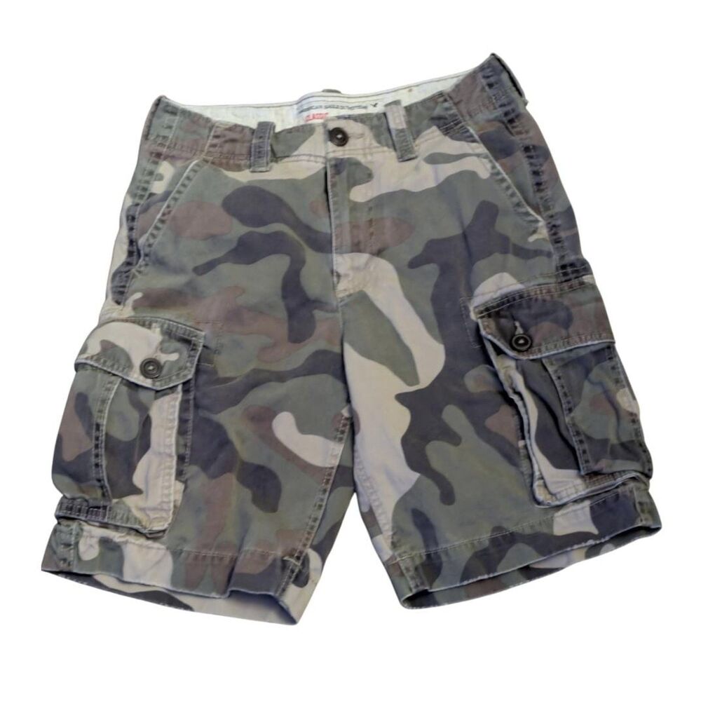 American Eagle Classic Gorpcore Camo Cotton Relaxed Cargo Shorts, Size 28